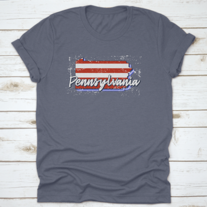 American Flag In Pennsylvania State Map. Vector Grunge Style With