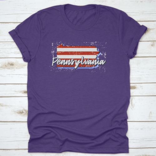 American Flag In Pennsylvania State Map. Vector Grunge Style With
