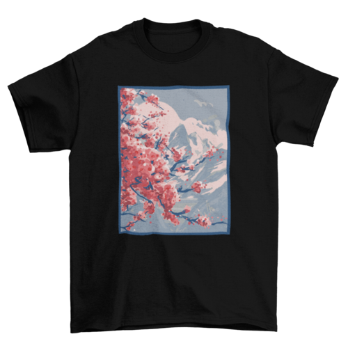 Cherry blossoms mountain t-shirt design