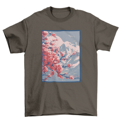 Cherry blossoms mountain t-shirt design