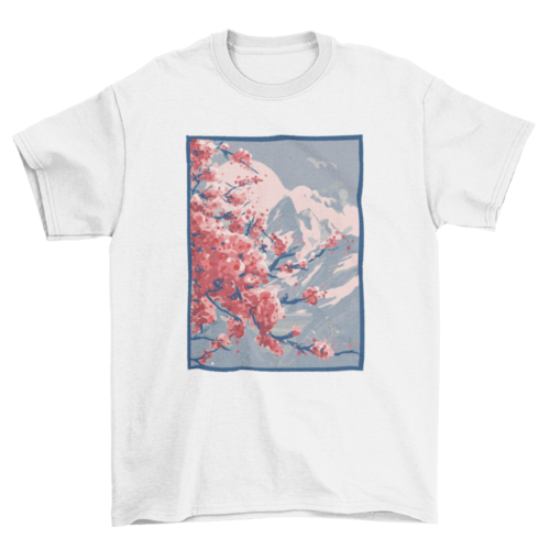 Cherry blossoms mountain t-shirt design