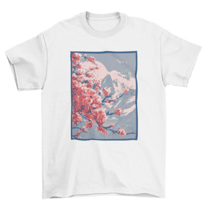 Cherry blossoms mountain t-shirt design
