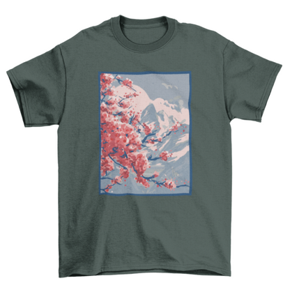 Cherry blossoms mountain t-shirt design