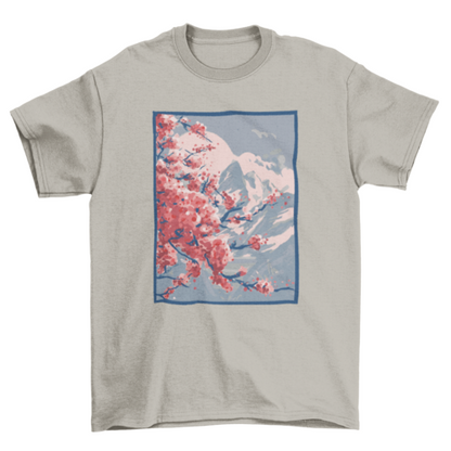 Cherry blossoms mountain t-shirt design