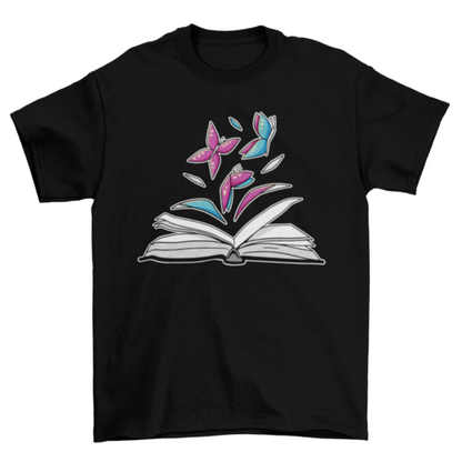 Butterflies in book t-shirt