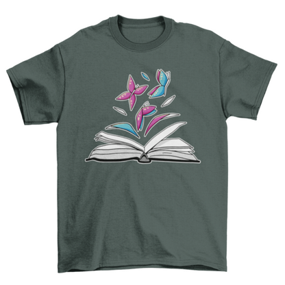 Butterflies in book t-shirt