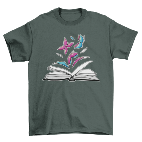 Butterflies in book t-shirt